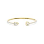 14K Yellow Gold Pear and Emerald Cut Halo Cuff Bracelet