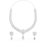 Floral Leaf Pattern Pear Drop Diamond Necklace Set