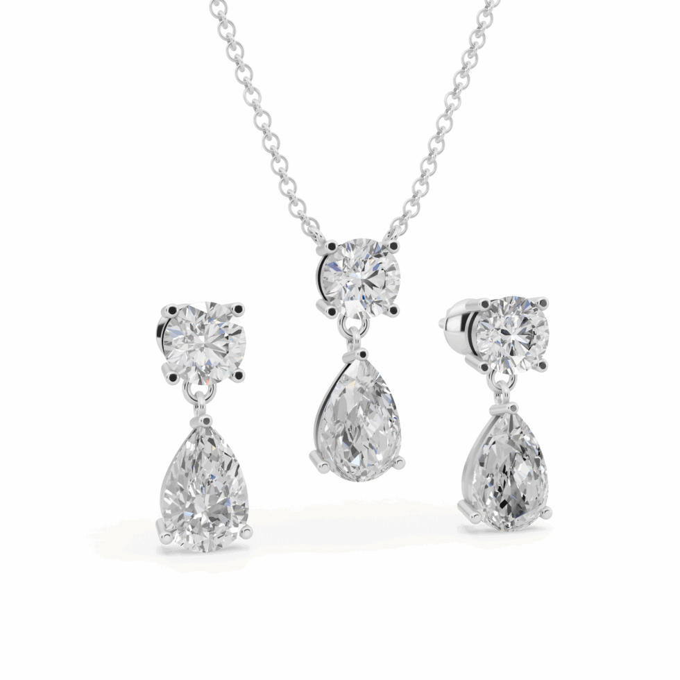 Buy Anyra Round Pear Duo Drop Pendant Set