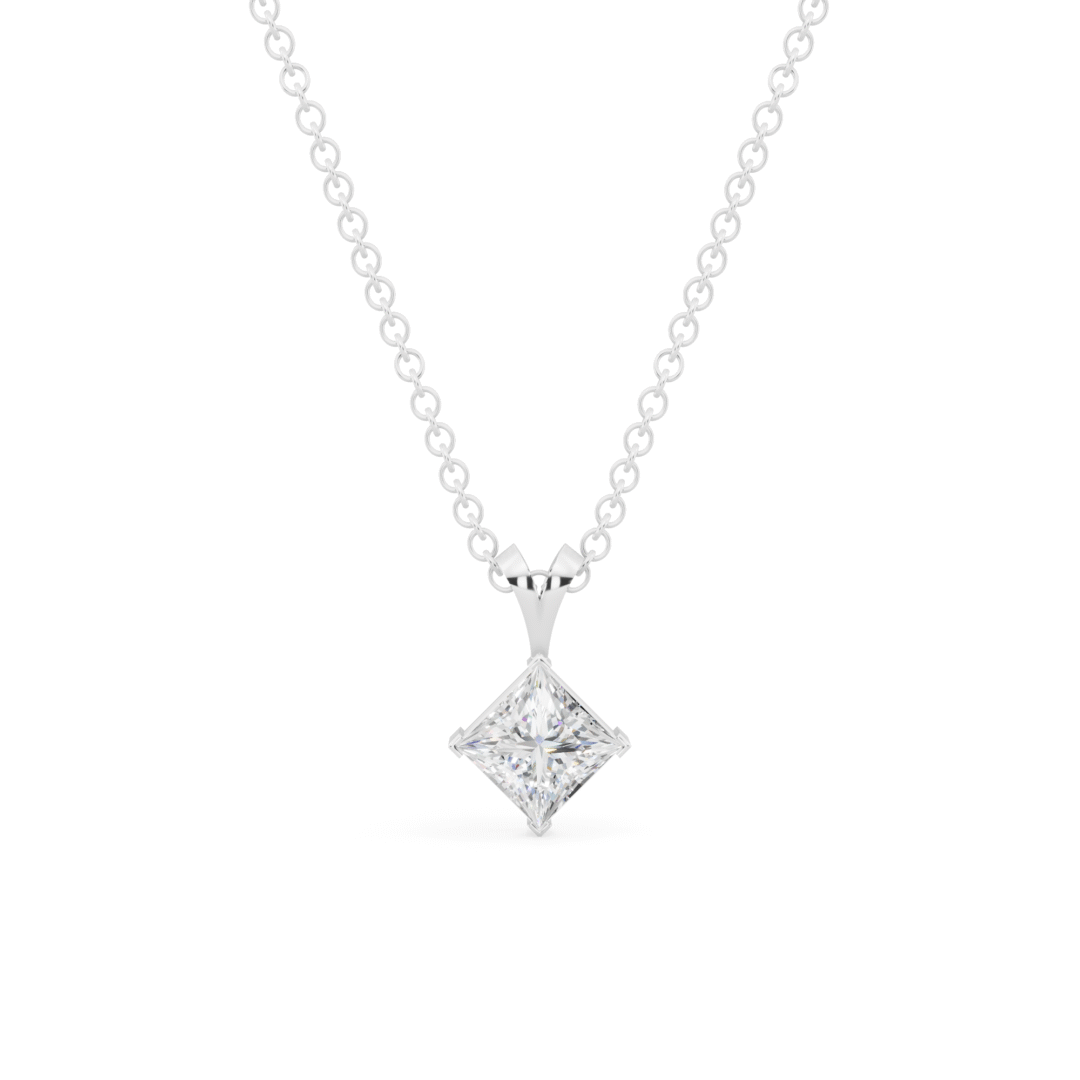 White Gold Princess Cut Diamond Solitaire V-Bale Pendant