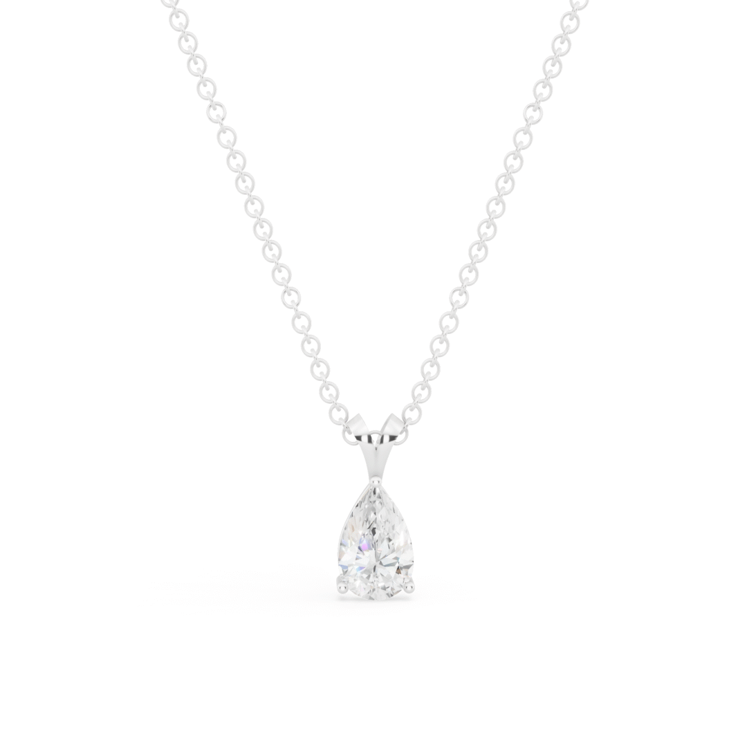 White Gold Pear Cut Diamond Solitaire V-Bale Pendant