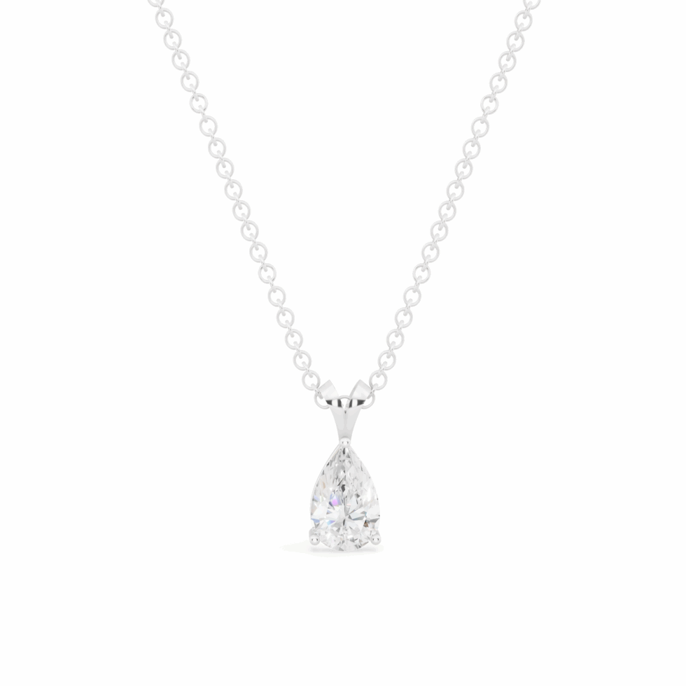 White Gold Pear Cut Diamond Solitaire V-Bale Pendant