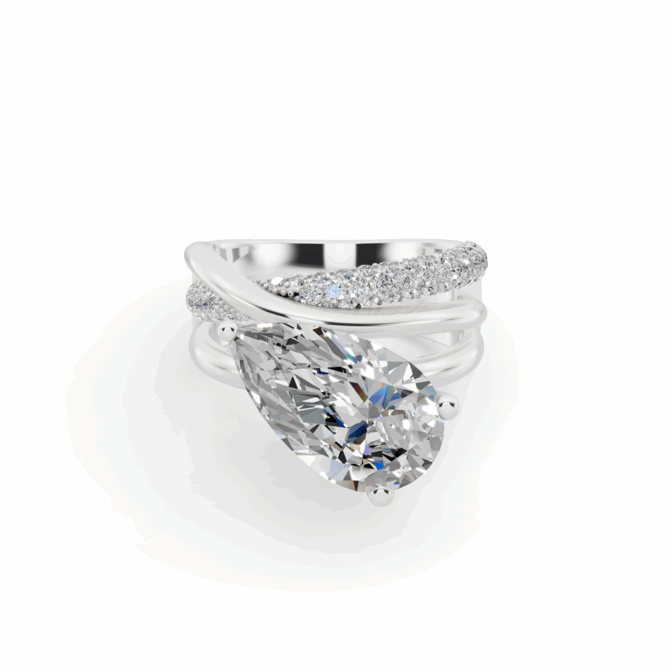 Pear Cut Diamond Cross Over Bands Engagement Ring