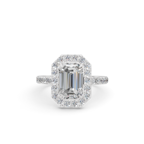 High Quality Emerald Cut Halo Pave Ring