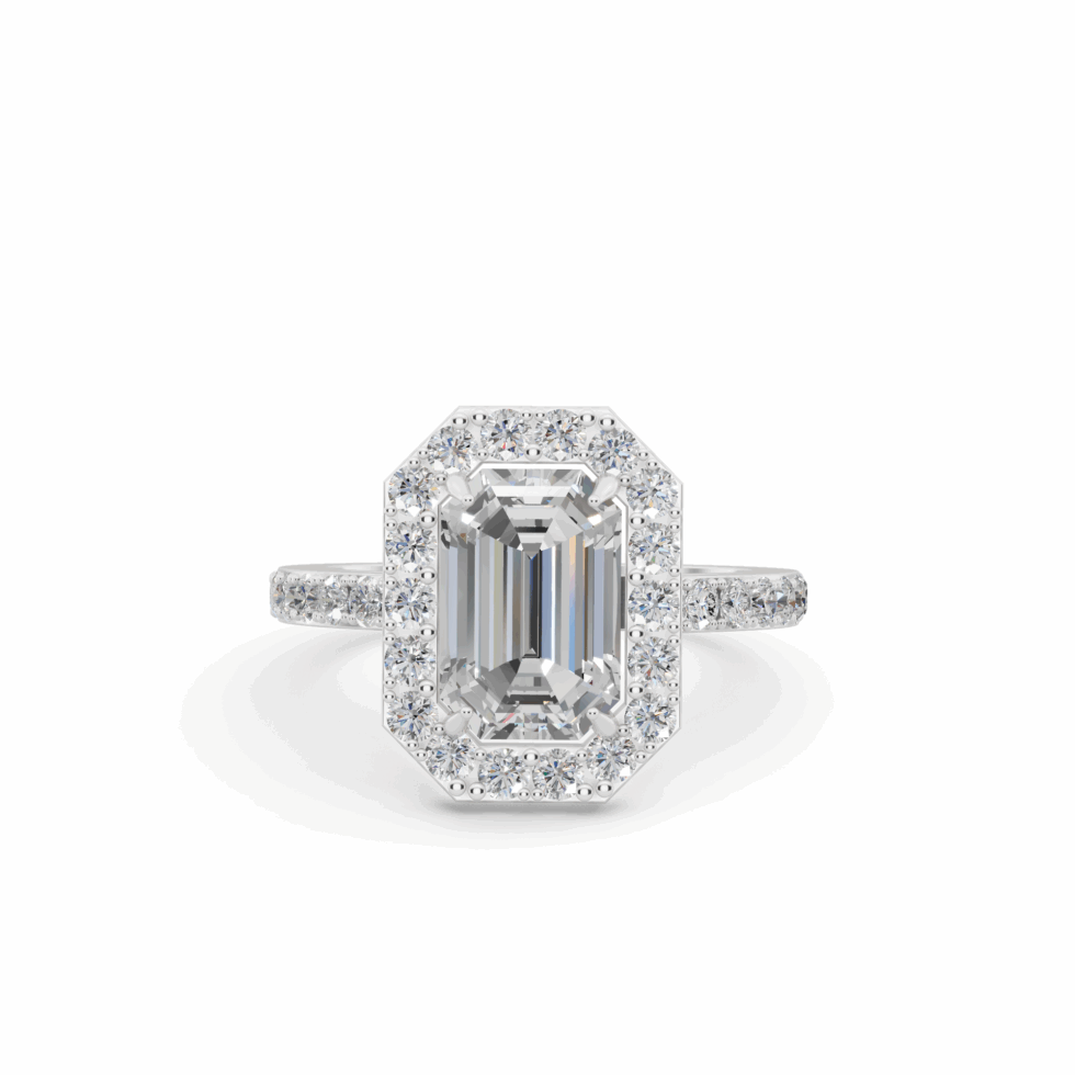 High Quality Emerald Cut Halo Pave Ring