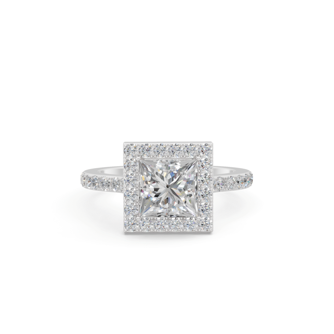 Princess Halo Diamond Engagement Ring with Side Stones