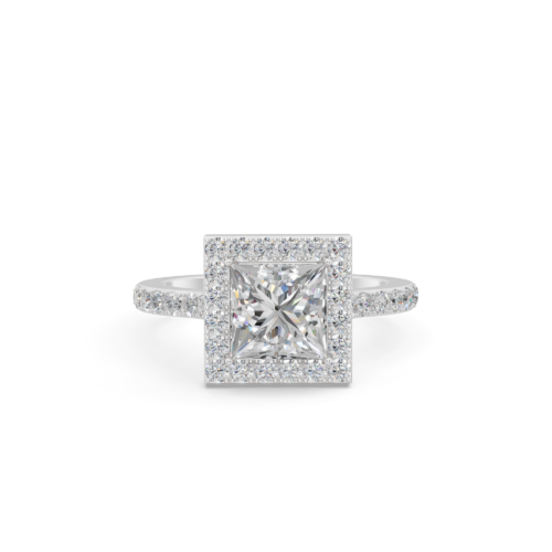 Princess Halo Diamond Engagement Ring with Side Stones