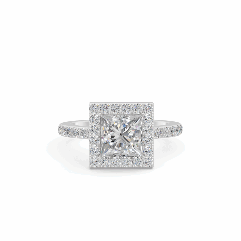 Princess Halo Diamond Engagement Ring with Side Stones