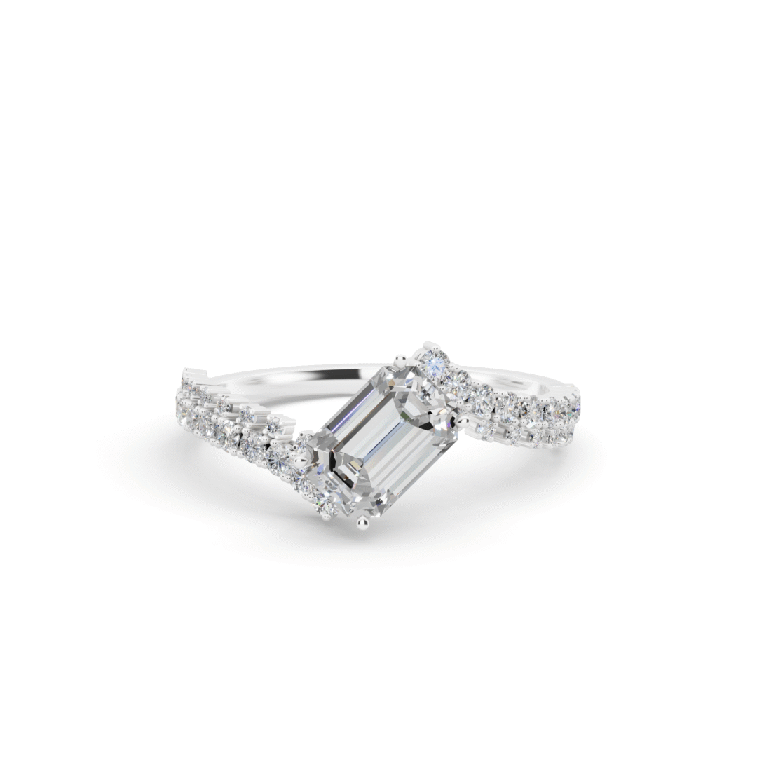 Emerald with Glistening Halo Line Diamond Ring