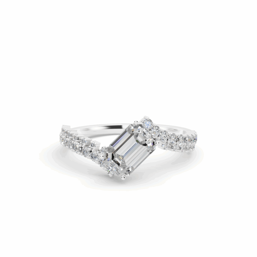 Emerald with Glistening Halo Line Diamond Ring