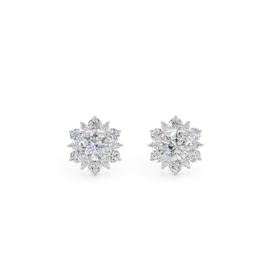 White Gold Diamond Flower Stud Earrings