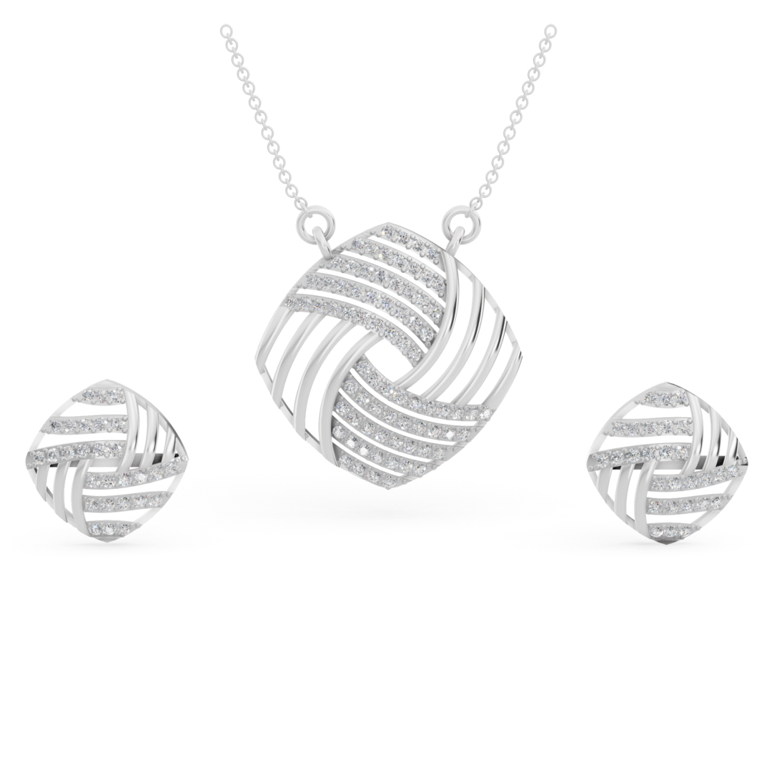 Concentric Square Swirl Diamond Pendant Set