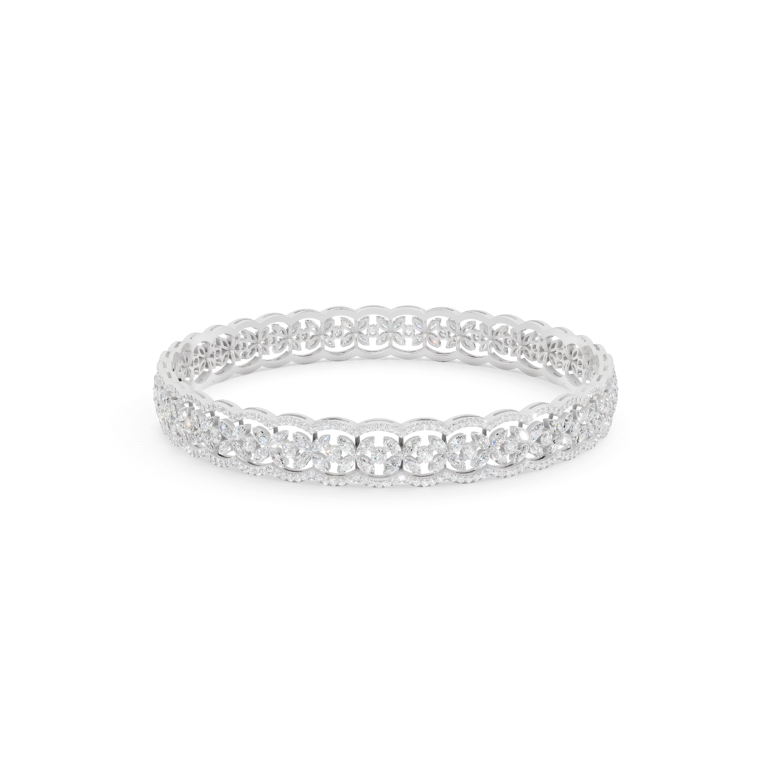 Marquise and Round Cut Floral Diamond Bangle