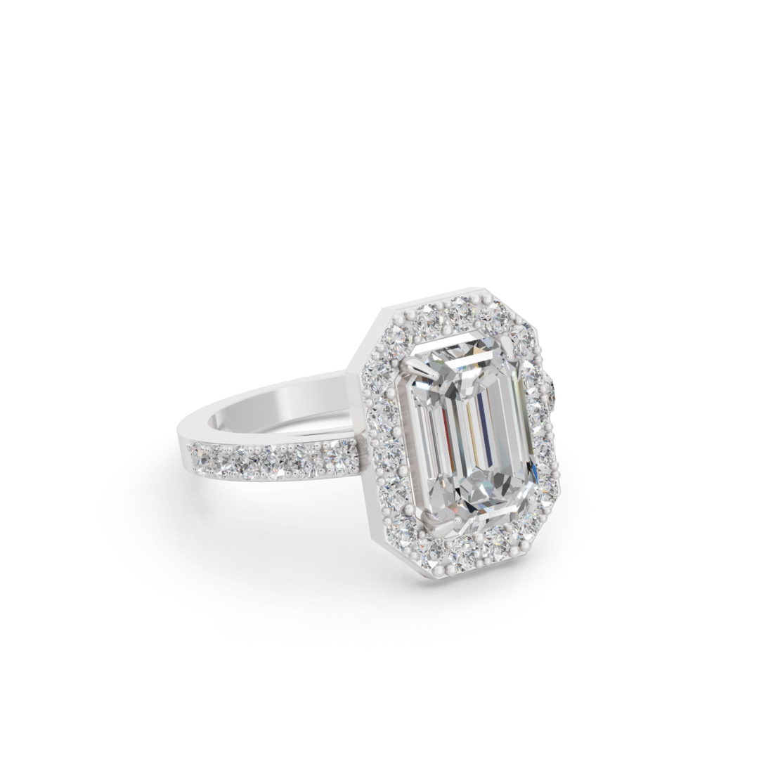 Best Quality Anyra Emerald Cut Halo Pave Ring