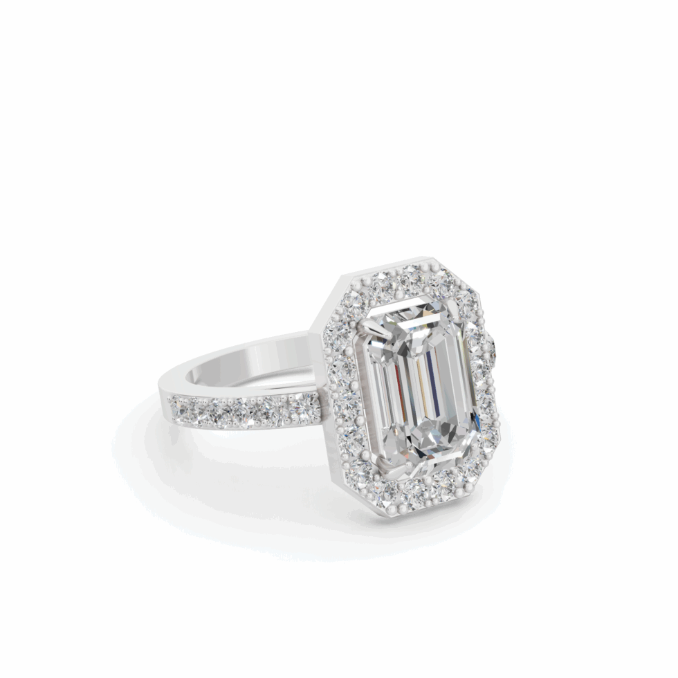 Best Quality Anyra Emerald Cut Halo Pave Ring