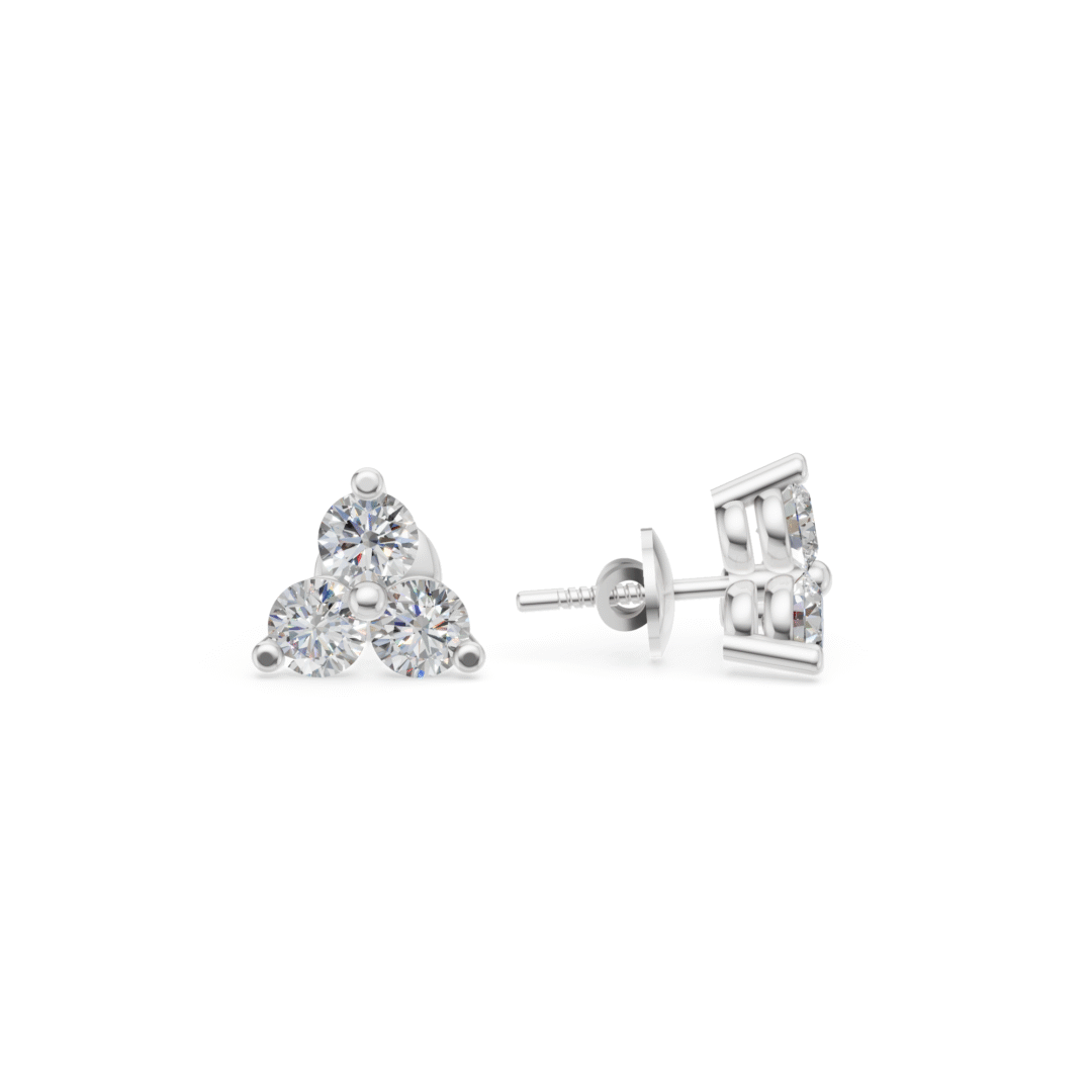 High Quality Anyra Three Stone Diamond Stud Earrings