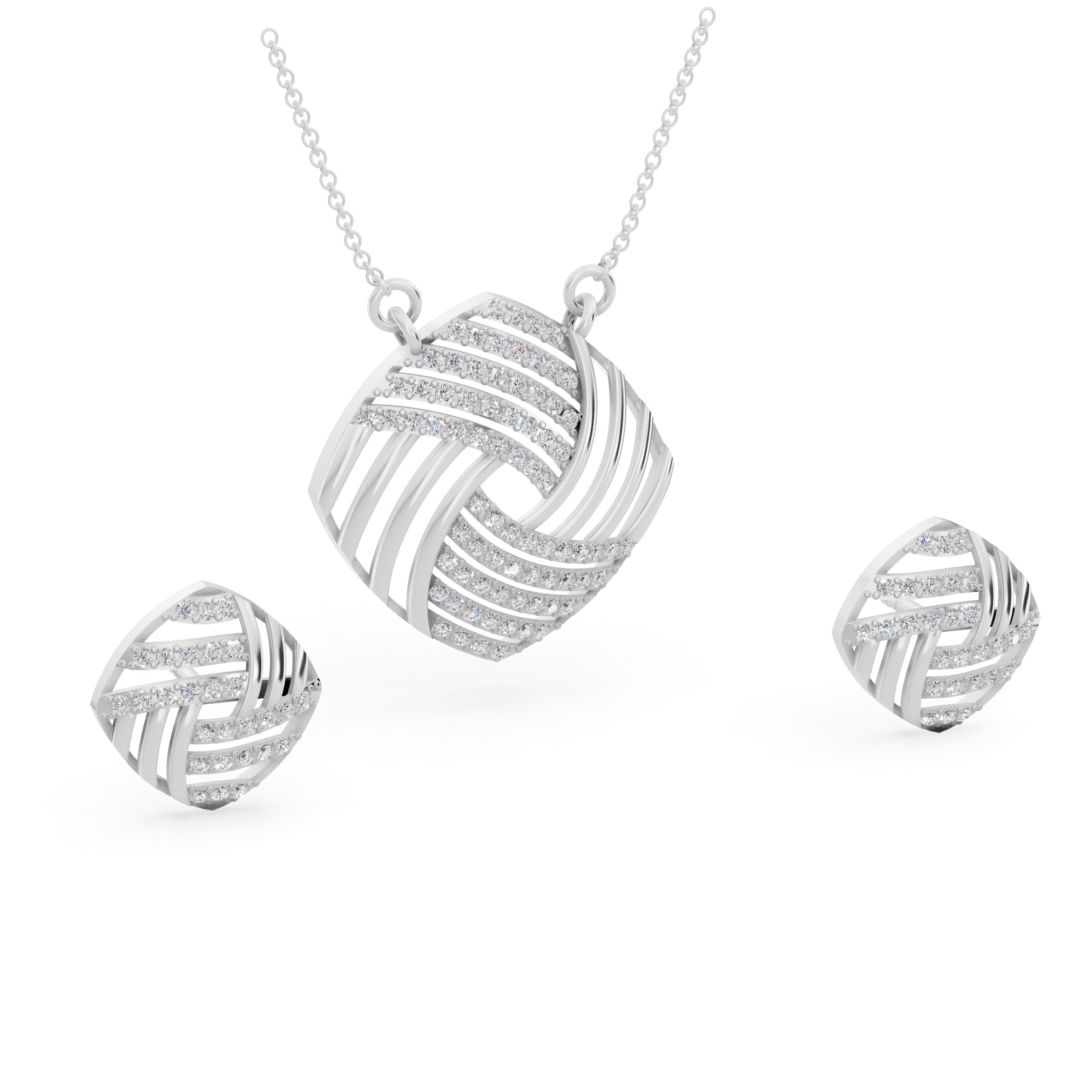 Buy Anyra Concentric Square Swirl Diamond Pendant Set