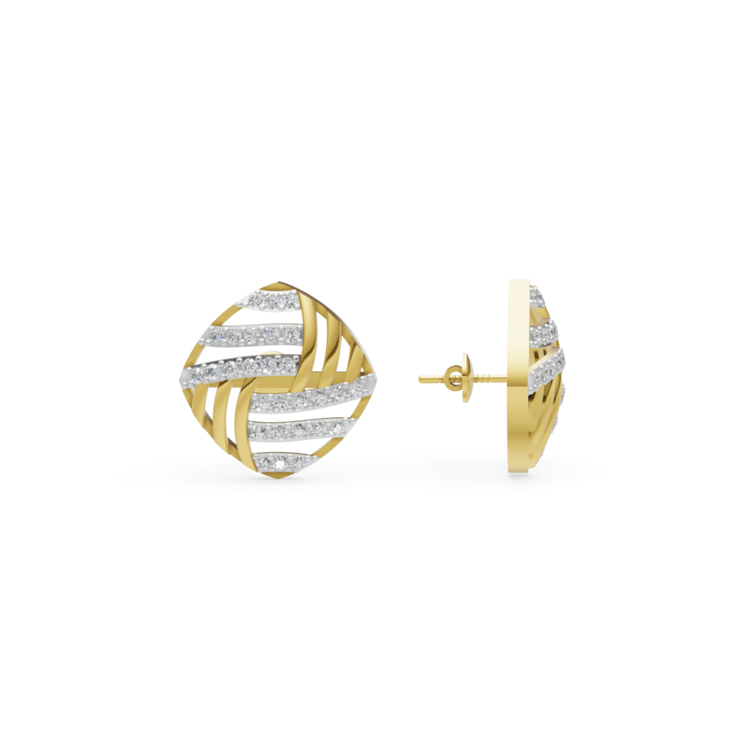 Concentric Square Swirl Diamond Stud