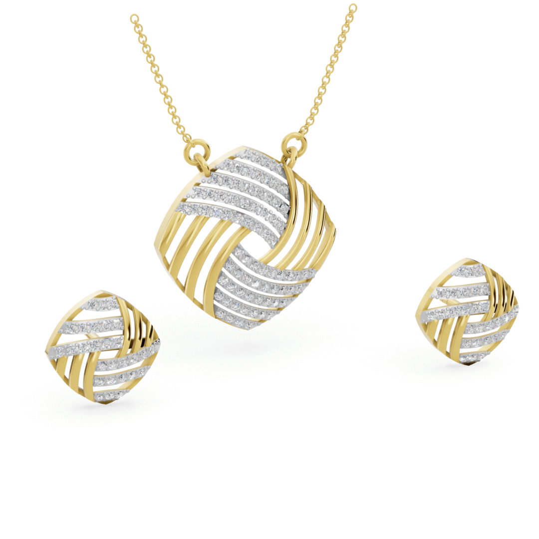 Concentric Square Swirl Diamond Pendant Set