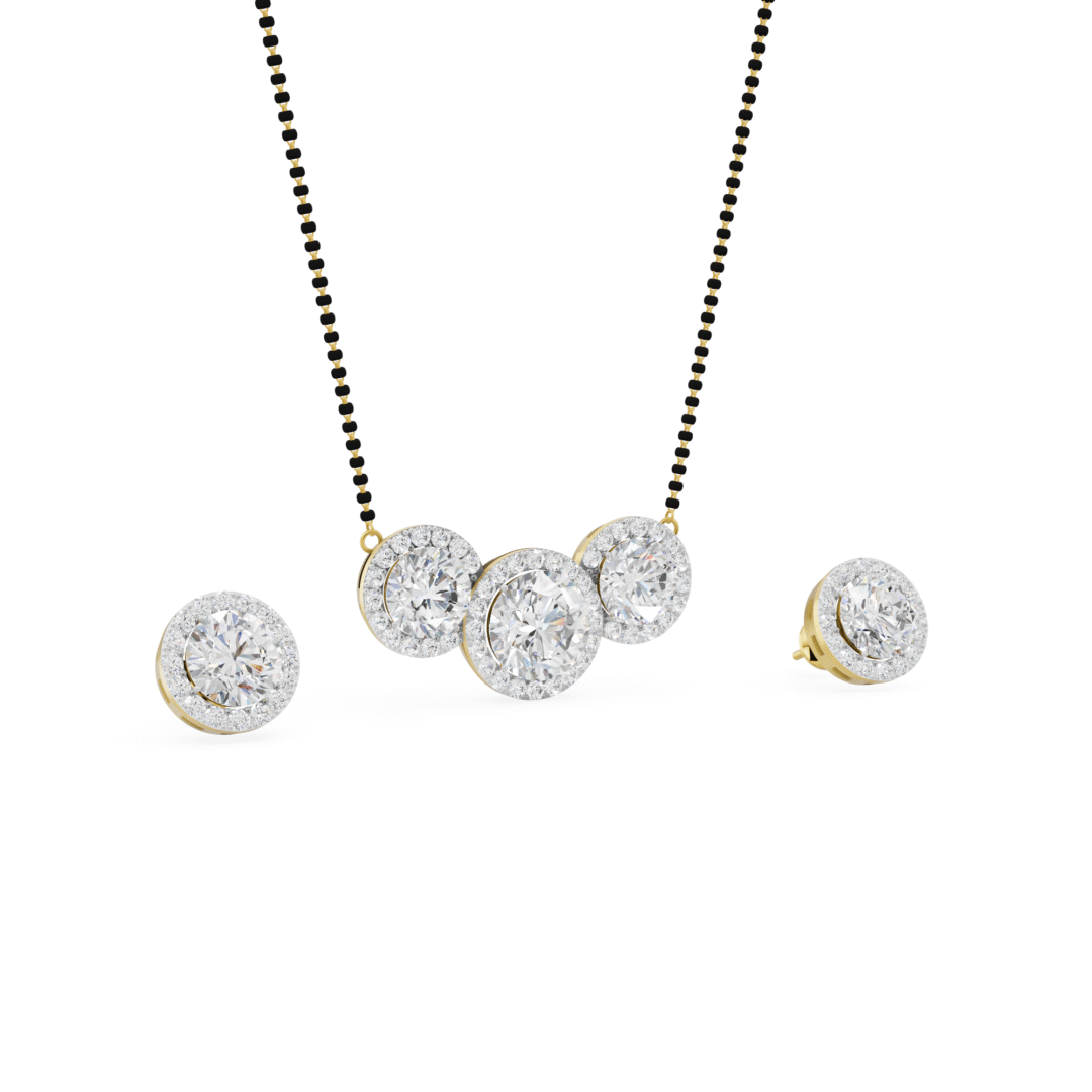 Classic Three Stone Halo Mangalsutra with Stud