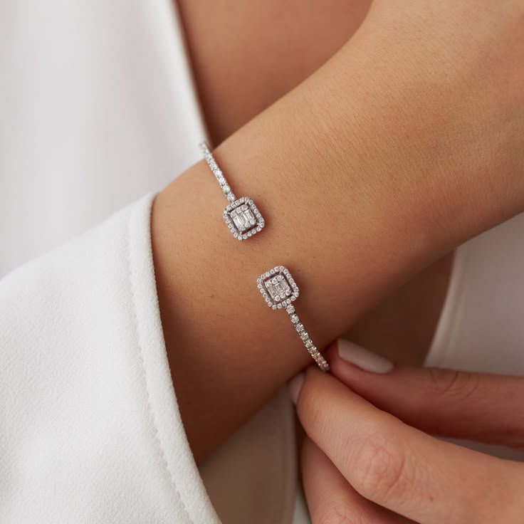 Buy Pear and Emerald Cut Halo Cuff Bracelet