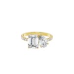 Emerald & Pear Toi Et Moi Diamond Ring With Accent Band