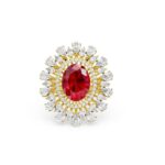 Synthetic Ruby Mist Diamond Cocktail Ring 14kt & 18Kt Gold