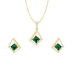 Geometric Emerald Glow Diamond Pendant Set 18kt & 14kt Gold