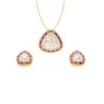 Ishvani Enamel Polki Pendant Set 14kt & 18kt Gold