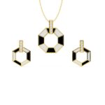 Modern Hexagon Enamel Diamond Pendant Set 14kt & 18kt Gold
