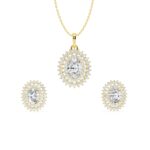 Oval Double Halo Diamond Pendant Set 18kt & 14kt Gold